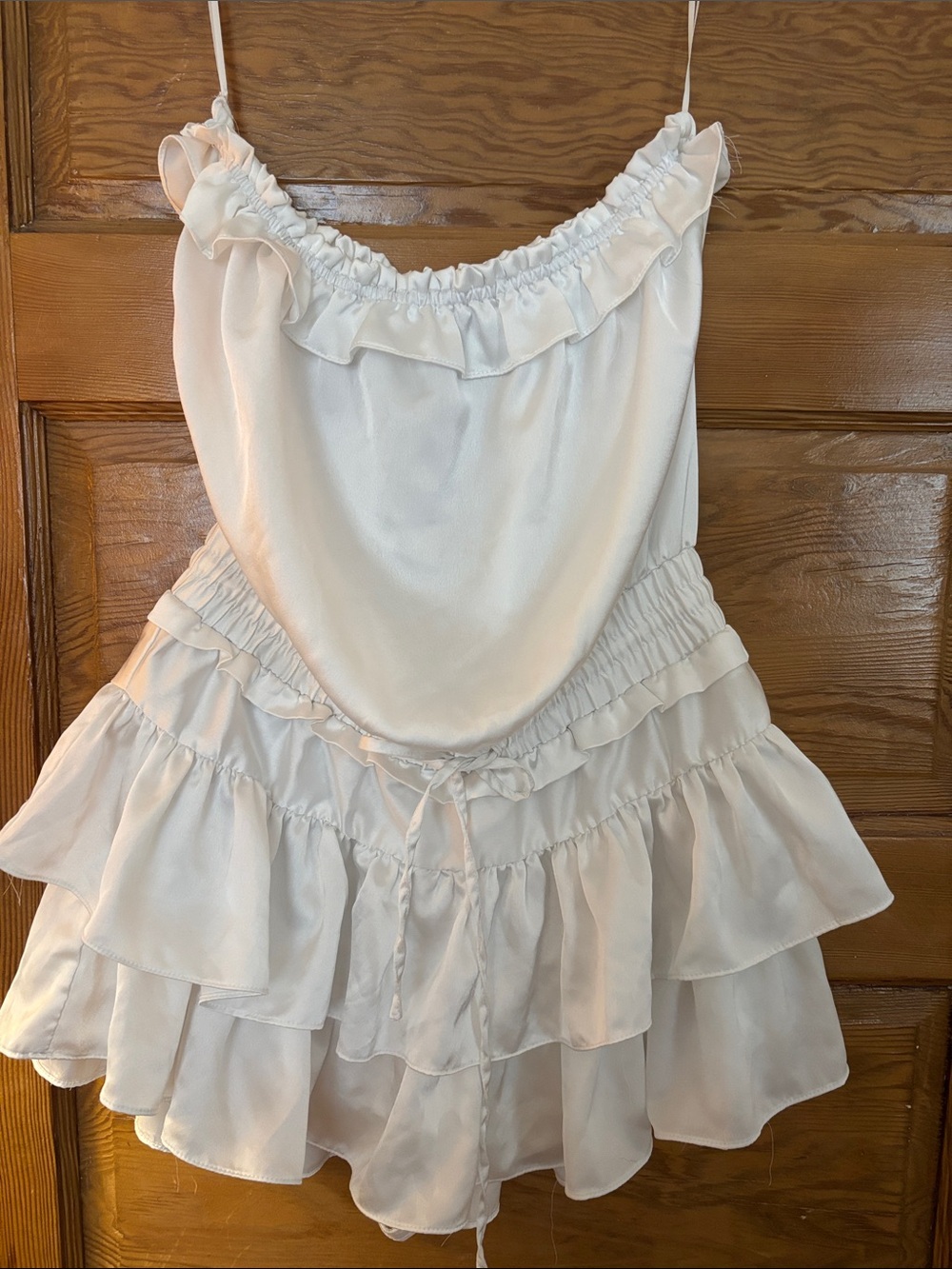 White Ruffle-Tiered Strapless Dress